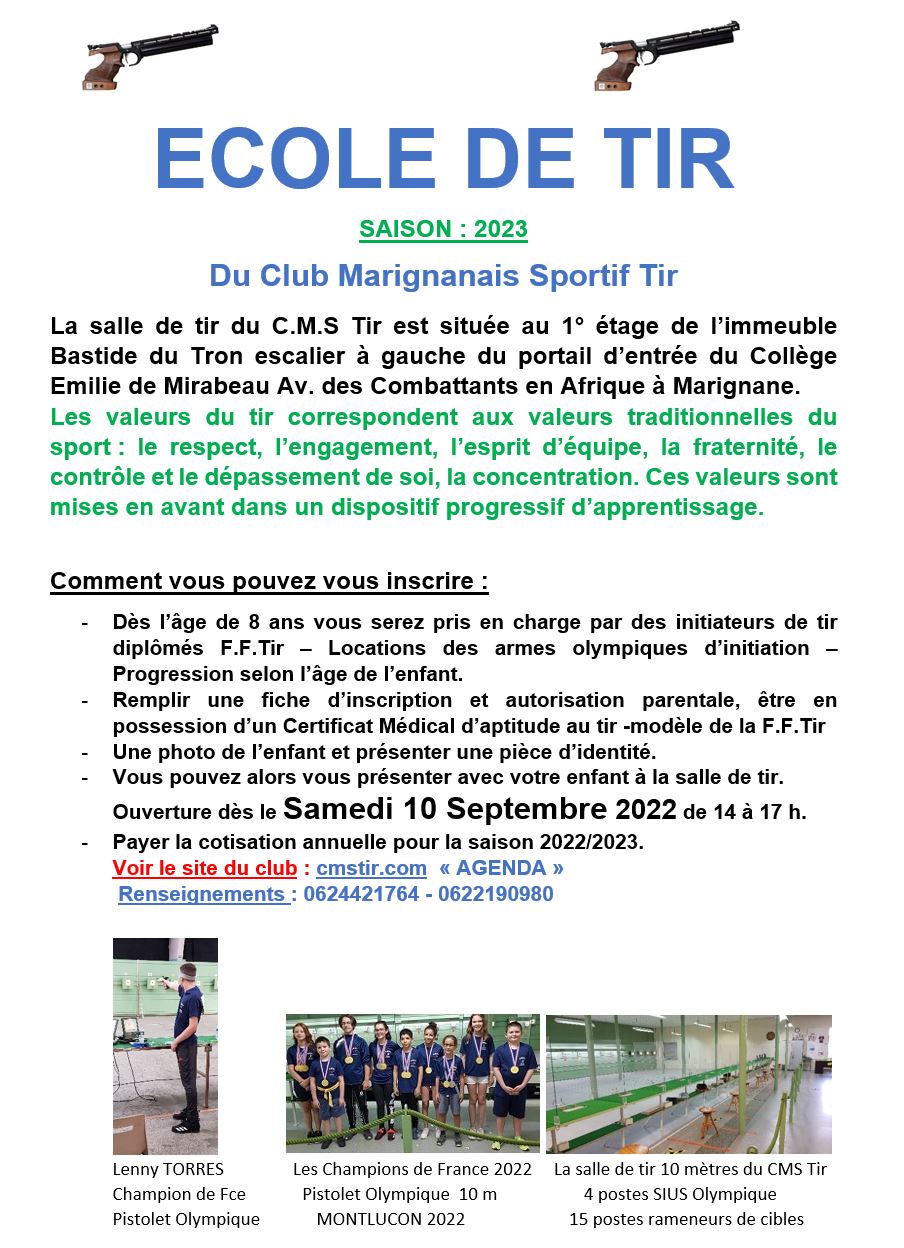 Saison 2023 : École de tir - CMS TIR - Club Marignanais Sportif Tir